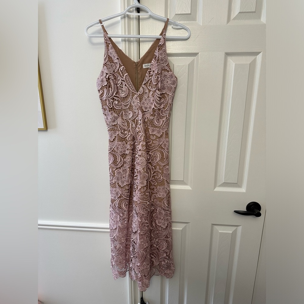 NWOT Dress the Population pink embroidered romper